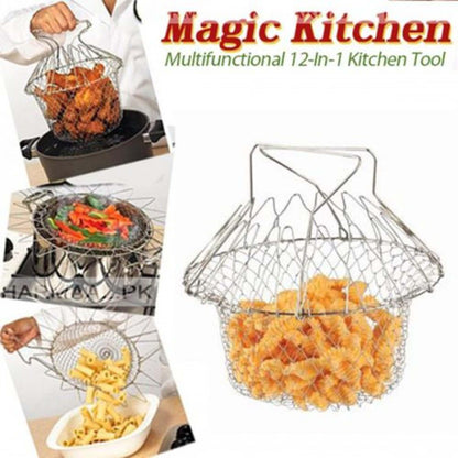 Stainless Steel Chef Basket 12 in 1 Kitchen Tool Deluxe Boiler, Steamer, Strainer & Frying