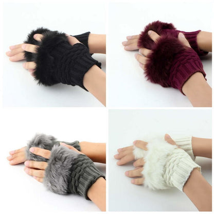 Fancy Winter Wool Gloves for Women Girls Knitting Wool gloves l Keep Warm Short Mitten Fingerless Lady Girl Half Finger Gloves Rabbit Lady hand Gloves